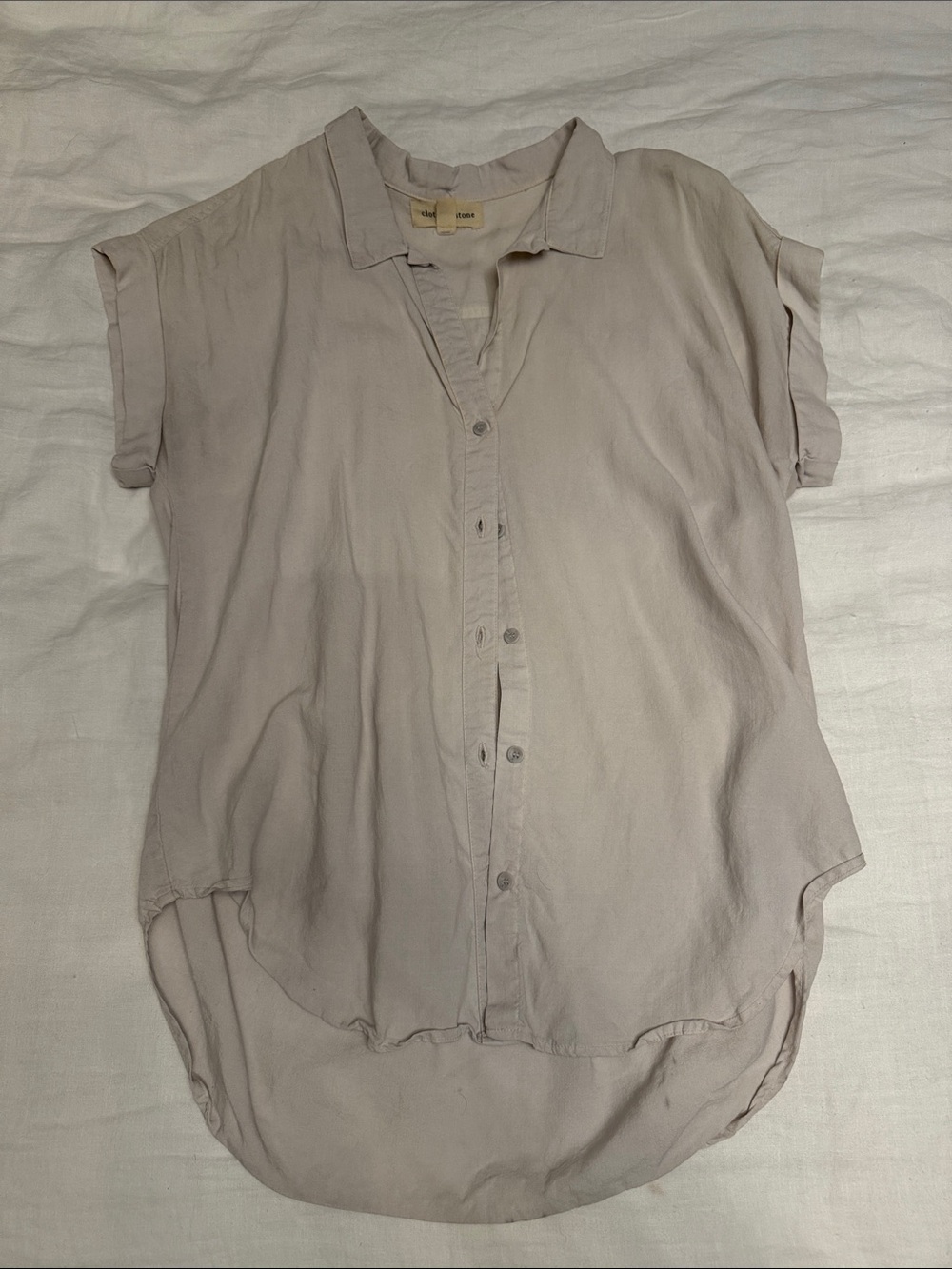 Anthropologie cloth & stone thought Taupe Short Sleeve Button-Front Women's Top